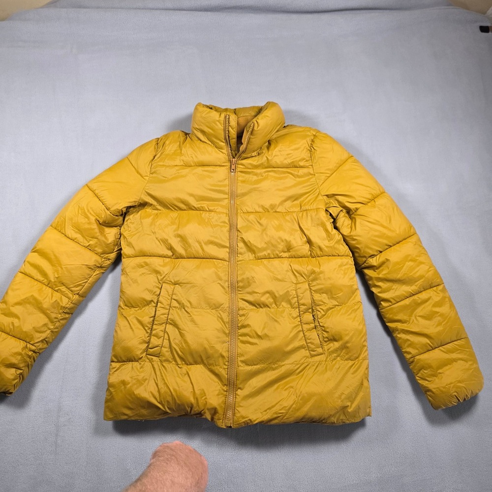 Old Navy Puffer Jacket Womens Small Yellow Full Zip Fleece Lined Solid